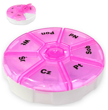 Dozownik leków kasetka na tabletki okrągła