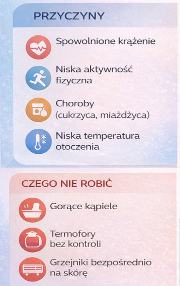Infografika najczęstsze przyczyny marznięcia stóp i rąk seniora