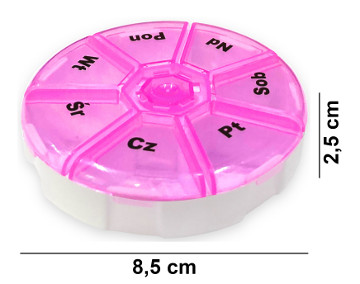 Pudełeczko na leki dozownik leków tygodniowy różowe okrągłe Rea 286