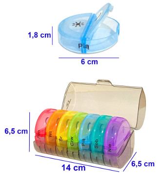 Pudełeczko na leki podzielnik na lekarstwa REA 271 ciemne cylinder wymiary